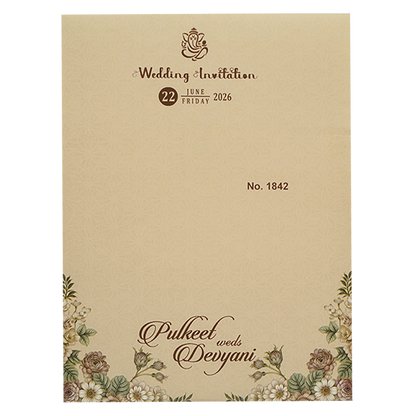 Beige Gold Floral Wedding Card-KJTS1842