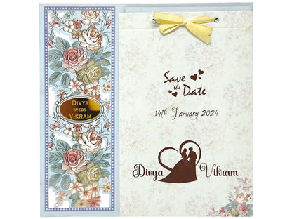 Blue Floral Offset Print Wedding Invitation Card-KNKA8063-King of Cards