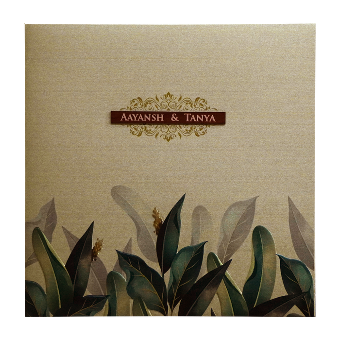 Khaki Embossed Leaf Wedding Invitation-King of Cards