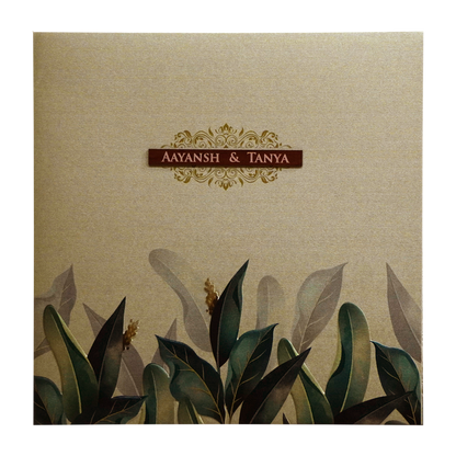 Khaki Embossed Leaf Wedding Invitation-King of Cards