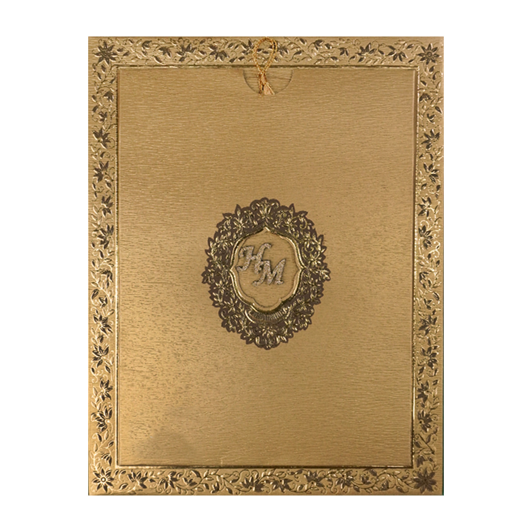 Gold Floral Border Padded Wedding Card-KSI64530