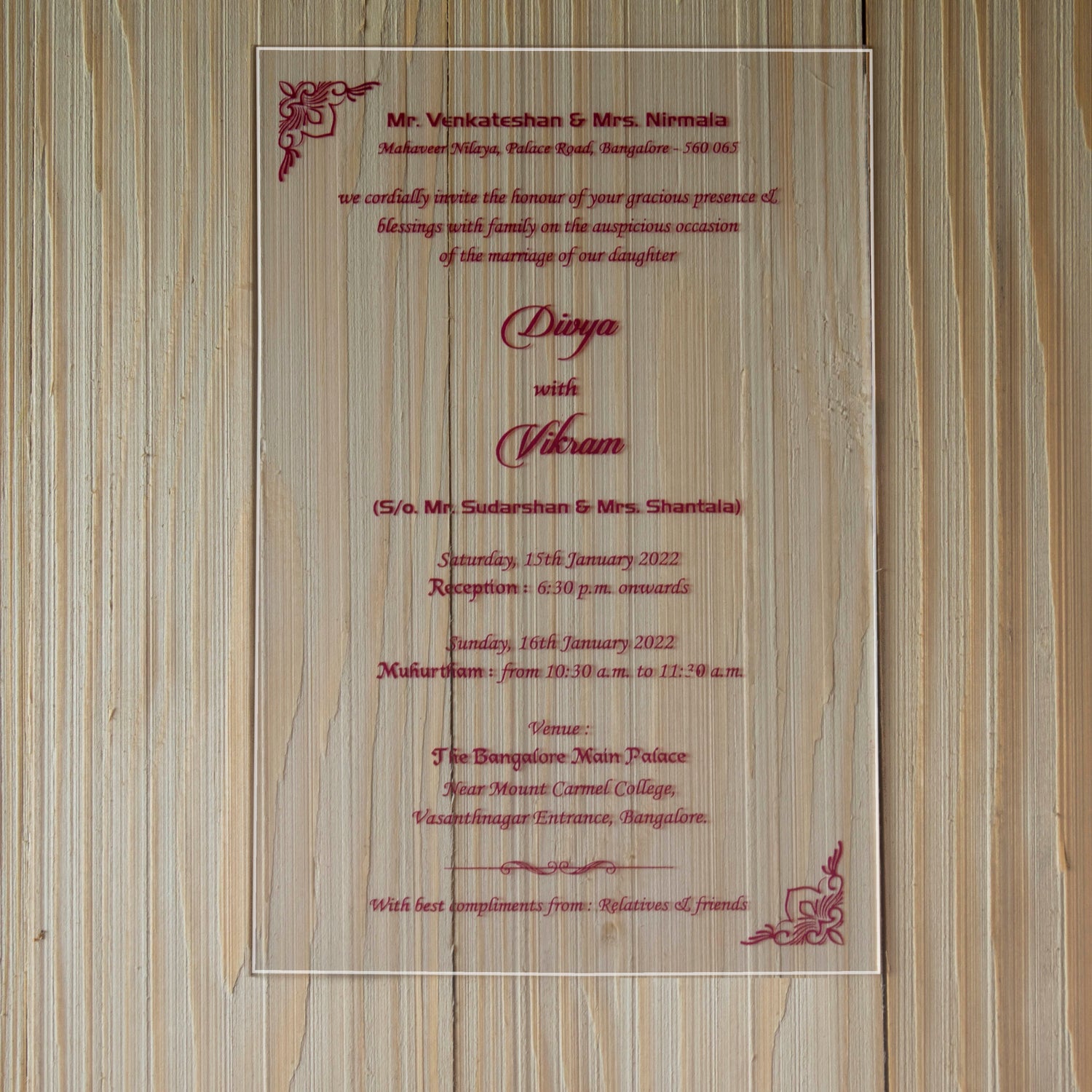 White Premium Acrylic Invitation Card With Red Cover-KNAT3702R