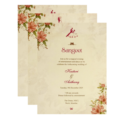 Cream Floral Marriage Card-KPR09770