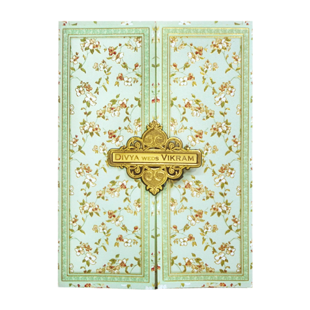 Green Floral Nameplate Door Invitation Card-KNTY6803