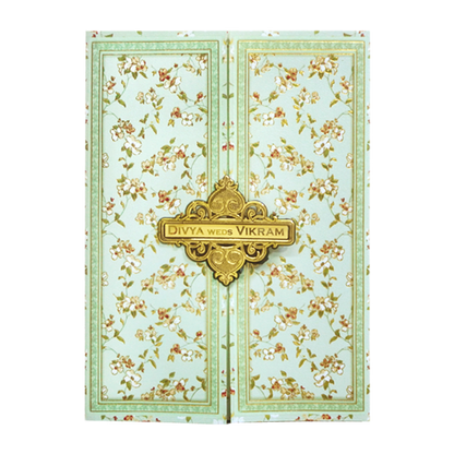 Green Floral Nameplate Door Invitation Card-KNTY6803