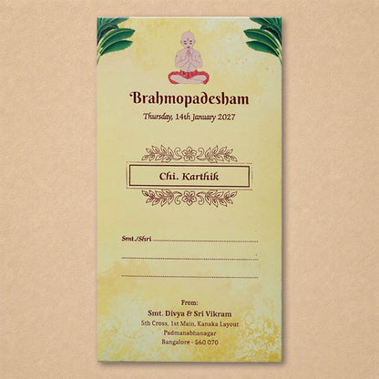 Cream Floral Thread Ceremony Invitation Card - KNKRL123