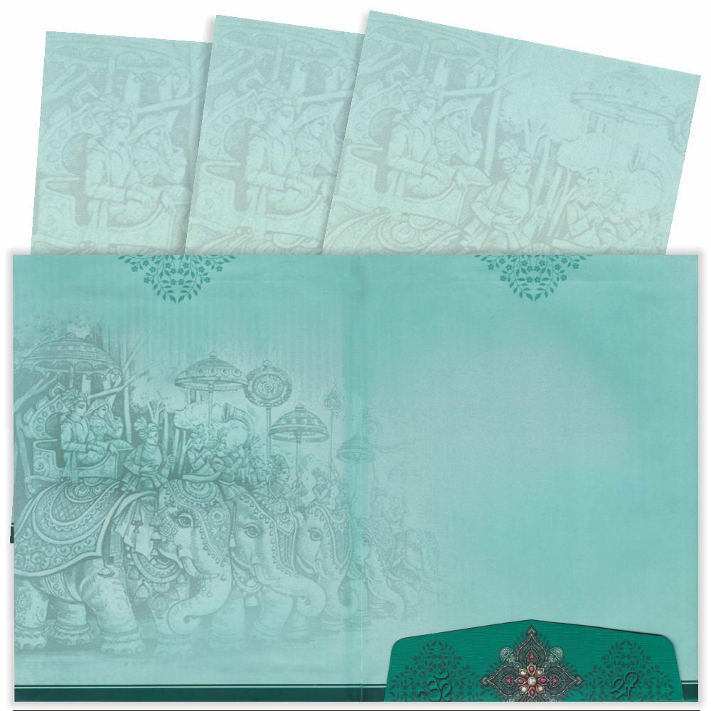 Gorgeous Green Shading With Ganesha Design Padded Wedding Card - KAP49290