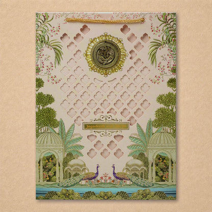 Cream Laser-Cut Bag Style Wedding Card - KNAS3106
