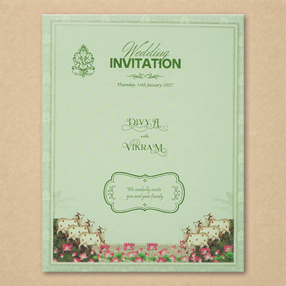 Green Floral Lord Balaji Padmavathi Wedding Card-KNKJ1158