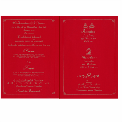 Royal Red Shading With Embossed Design Wedding Card - KNK2048