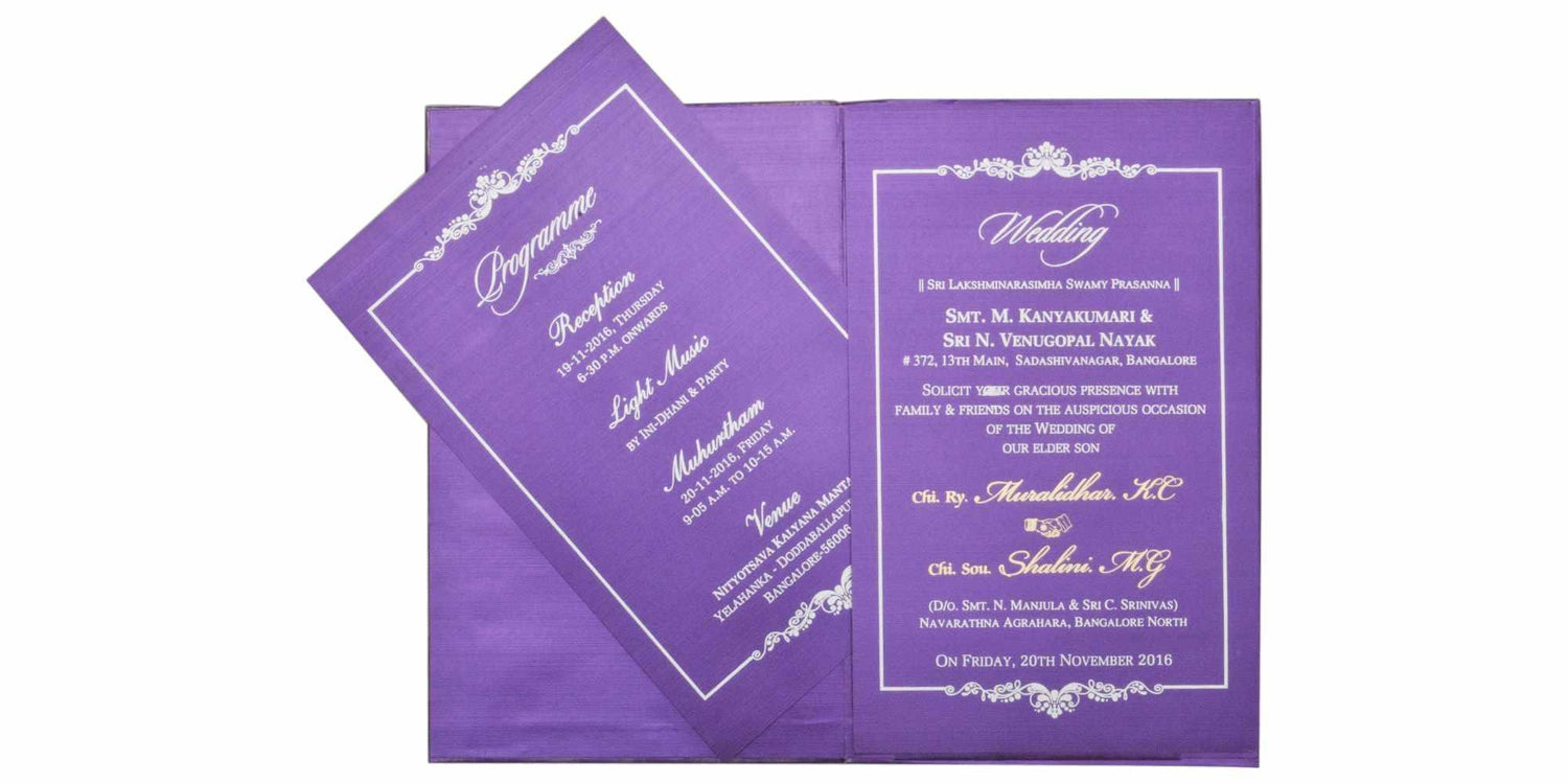Endearing Violet Shading With Flower Theme Padded Wedding Card - KNK2068