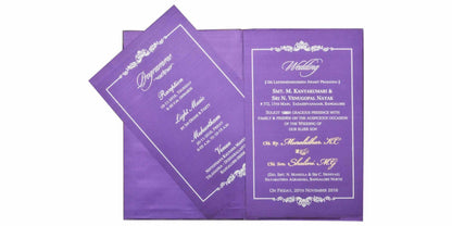 Endearing Violet Shading With Flower Theme Padded Wedding Card - KNK2068