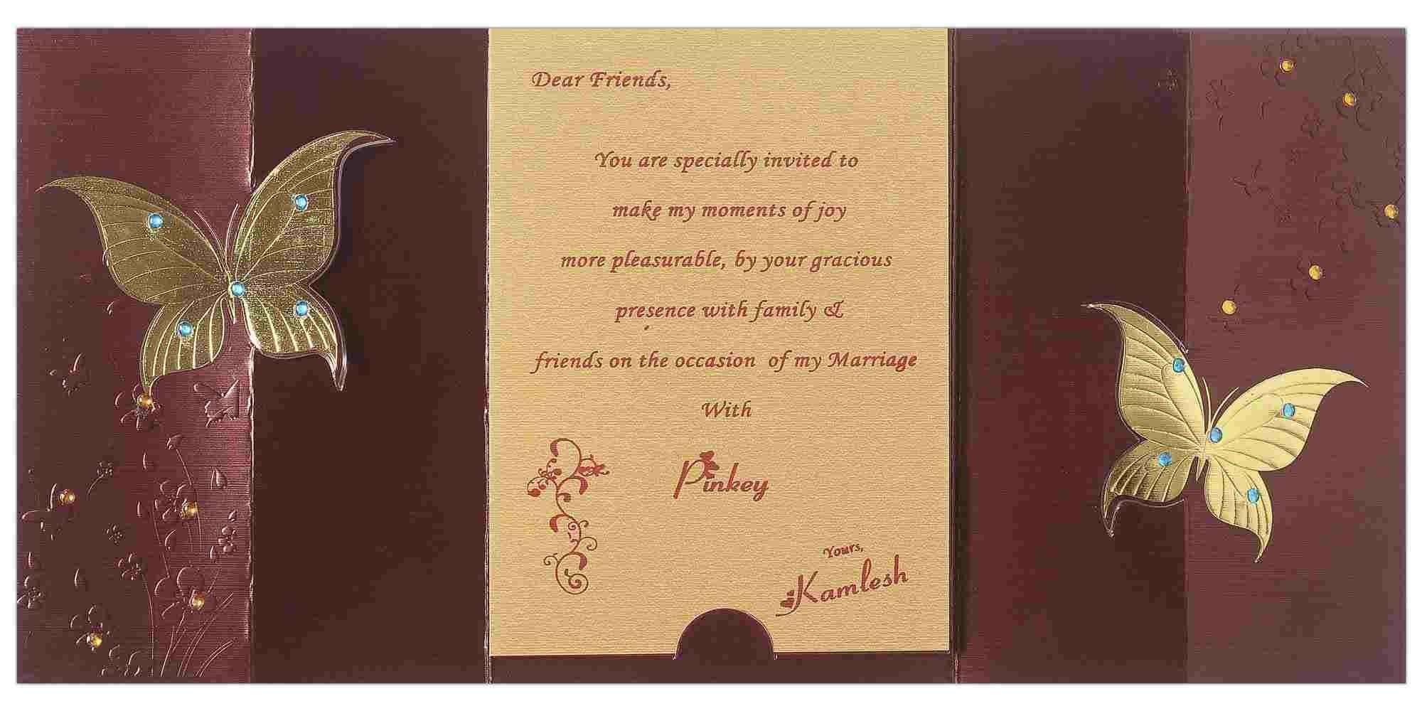 Invitation Card - Scintillating Brown and Golden Butterfly Invitation card-KNK2931