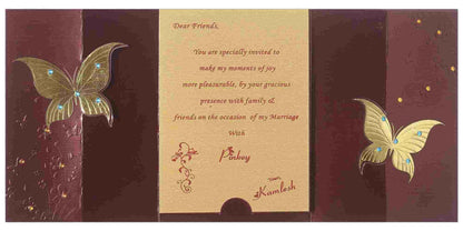 Invitation Card - Scintillating Brown and Golden Butterfly Invitation card-KNK2931
