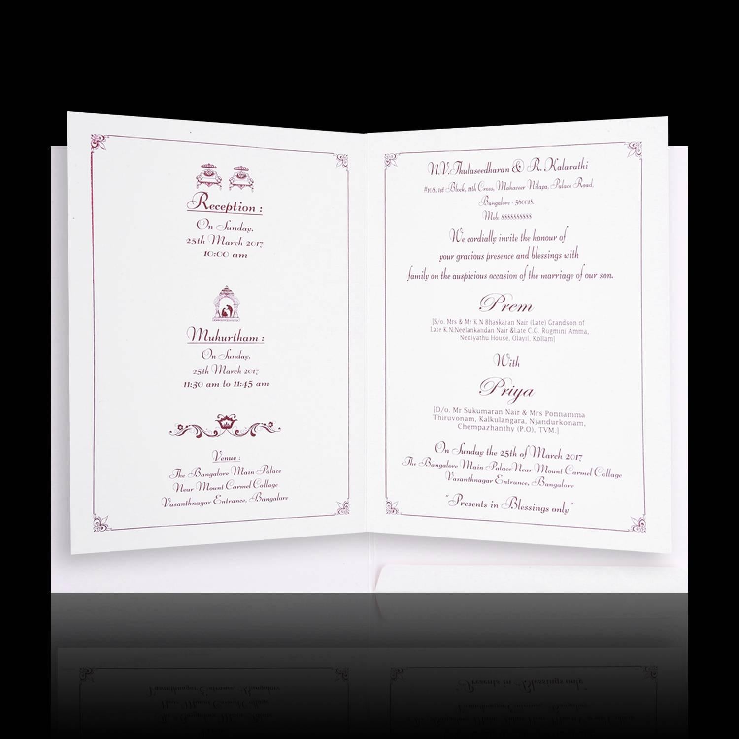 Gold Foiling Embossed Ganesha With White Shading Wedding Card - KNK3290