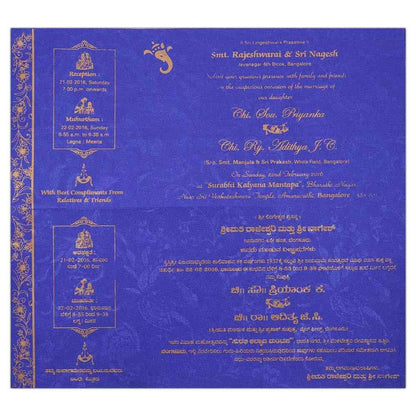 Invitation Card - A Royal Wedding in Blue and gold wedding Invitation Card - KNK3762