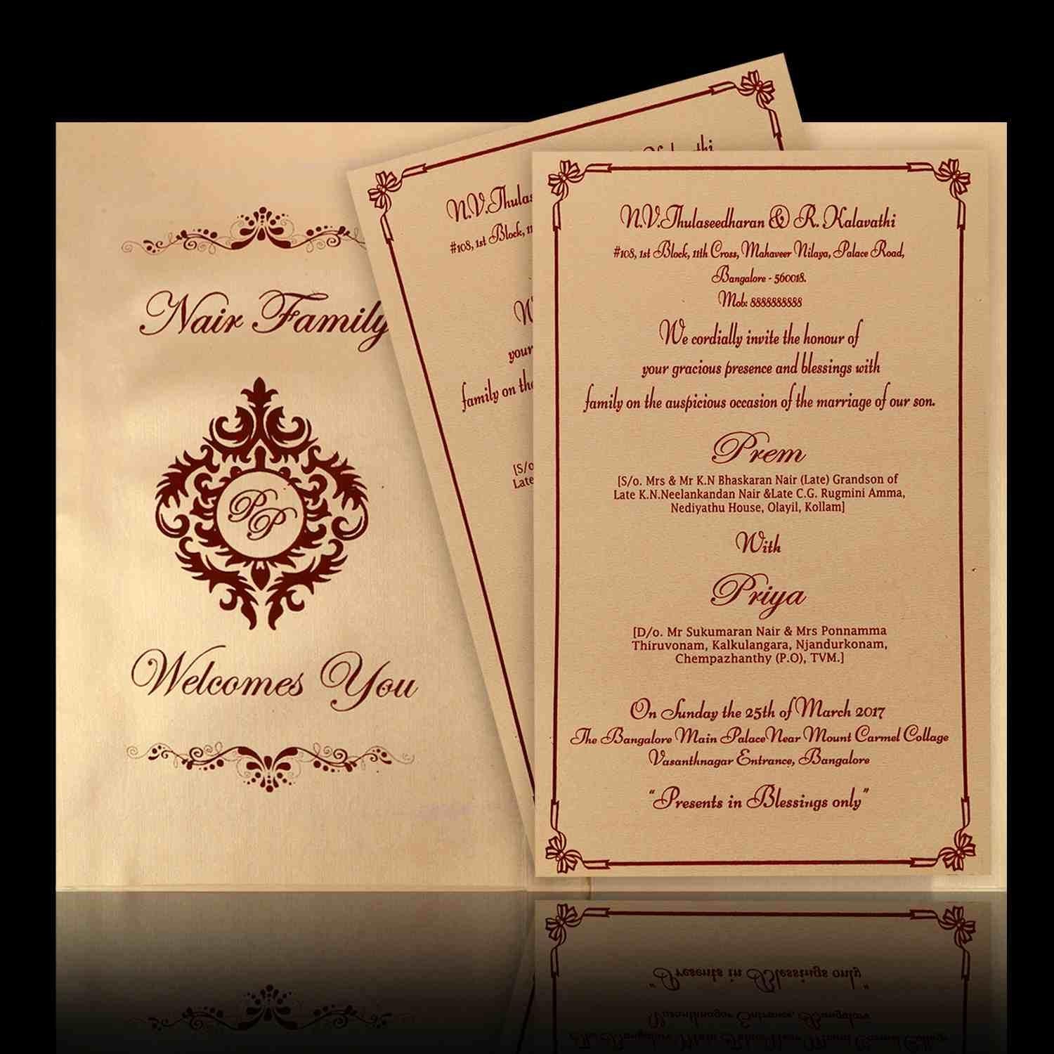 Gold Foiling Floral Theme With Gold Shading Padded Wedding Card - KNK4877