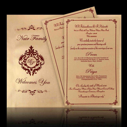 Gold Foiling Floral Theme With Gold Shading Padded Wedding Card - KNK4877