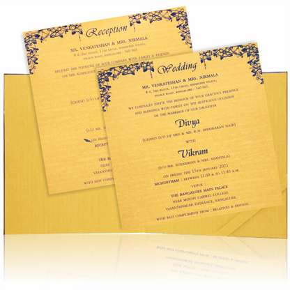 Blue Premium Padded Satin Wedding Card-KNPS6502B