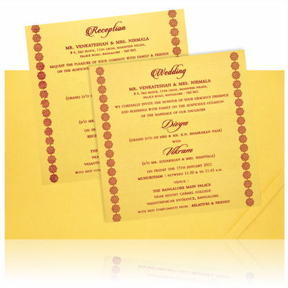 Yellow Floral Padded Invitation Card-Knps6503g