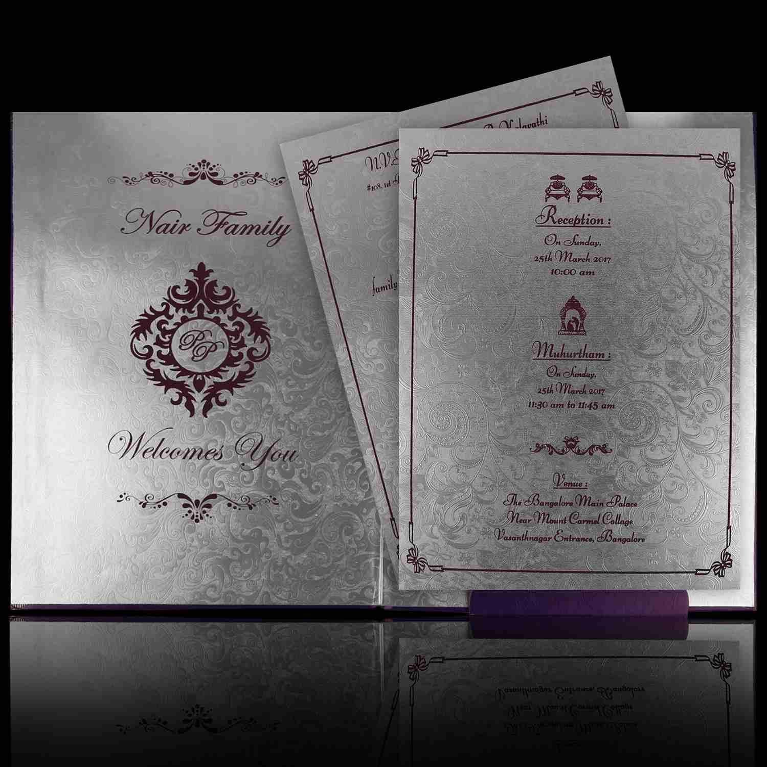 Endearing Violet Shading With Ganesha Theme Wedding Card - KNK3484