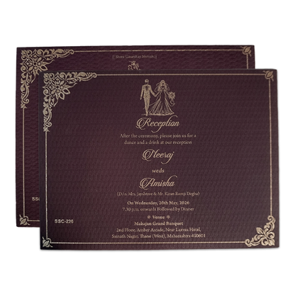 Purple Floral Gold Padded Wedding Card-KSSC2260