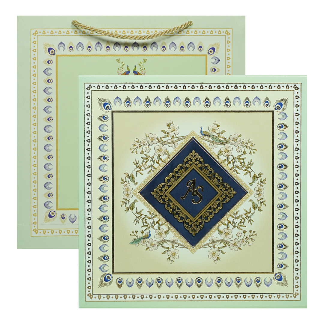 Blue Peacock Theme Wedding Invitation Box-KMMEX8360