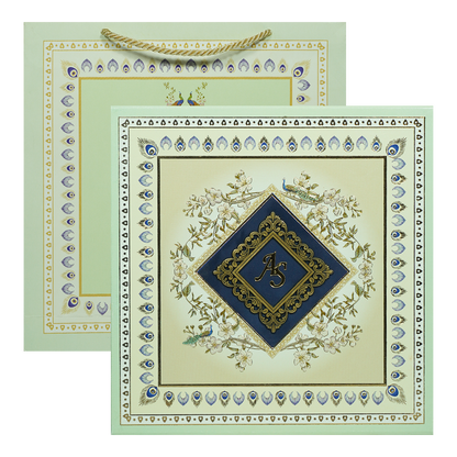Blue Peacock Theme Wedding Invitation Box-KMMEX8360