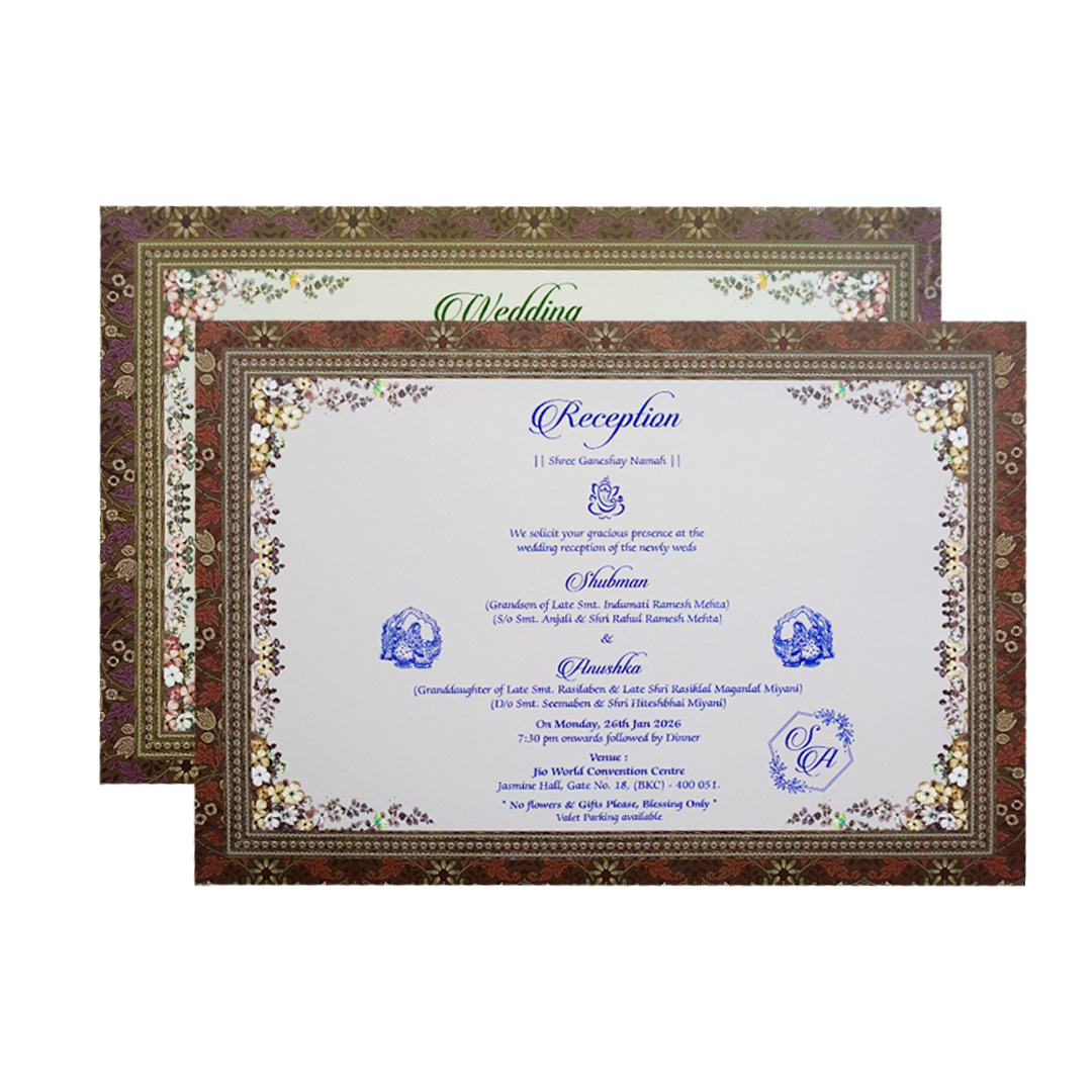 Grey Padded Embossed Floral Cutout Wedding Invitation Card-KRB09630