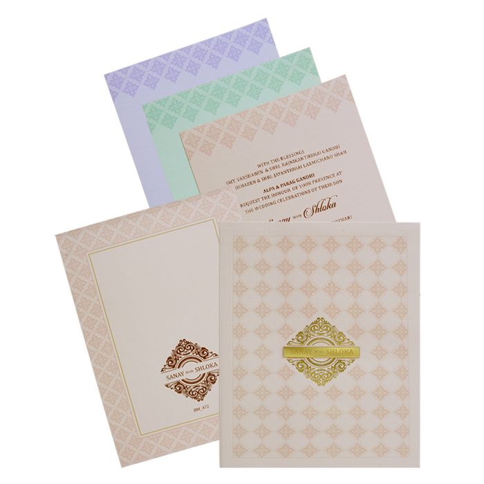 Peach Padded Nameplate Wedding Card-King of Cards