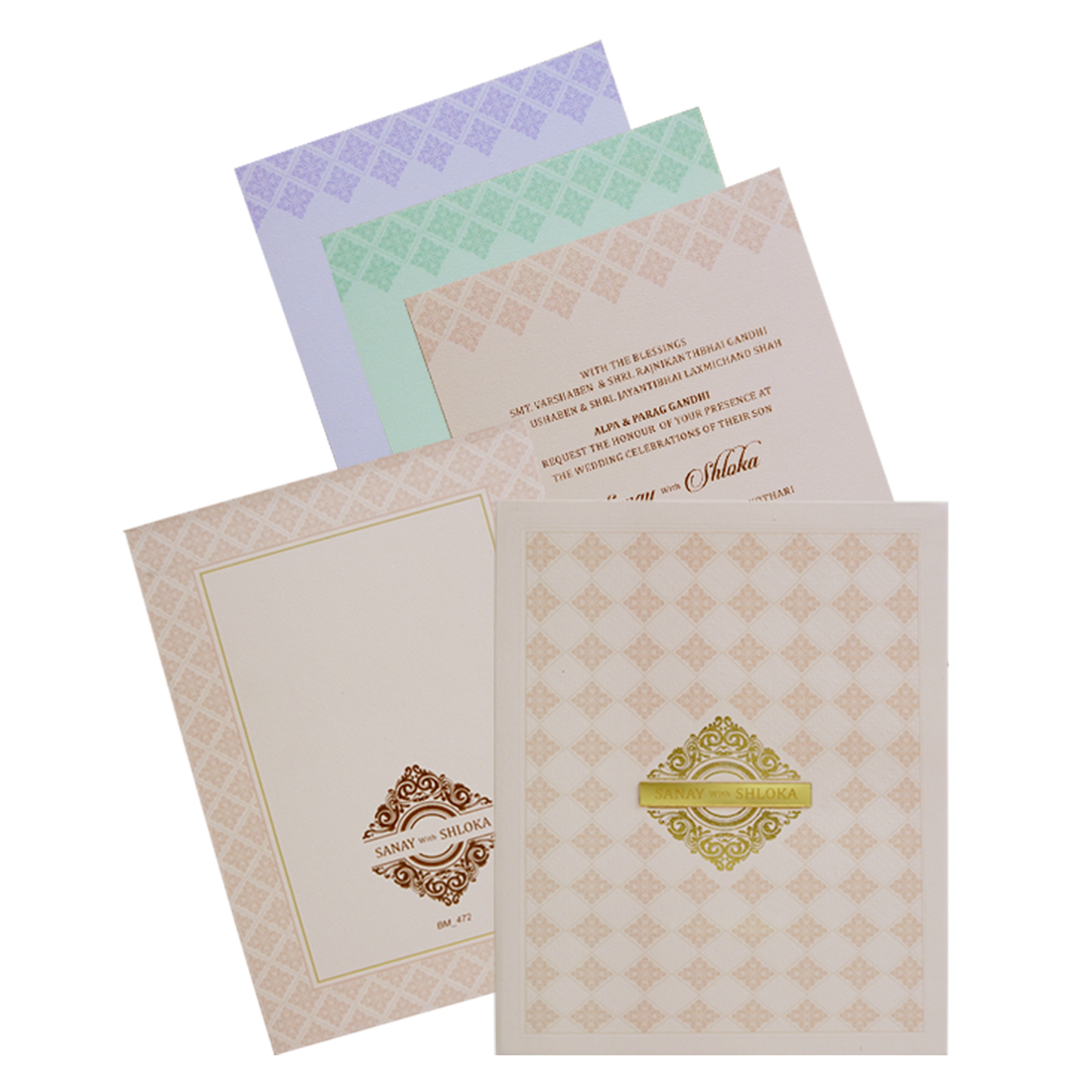 Peach Padded Nameplate Wedding Card-King of Cards