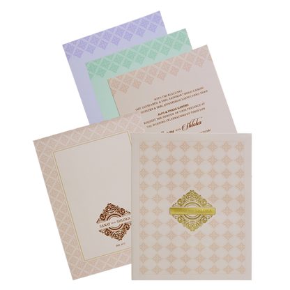 Peach Padded Nameplate Wedding Card-King of Cards