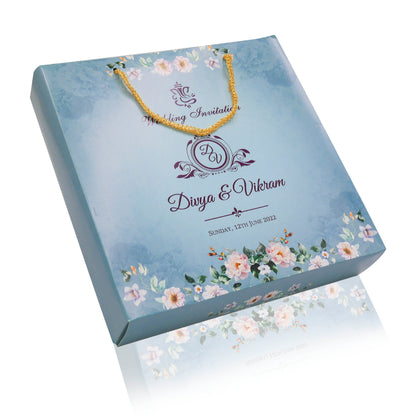 Blue floral sweet box invitation card-King of Cards