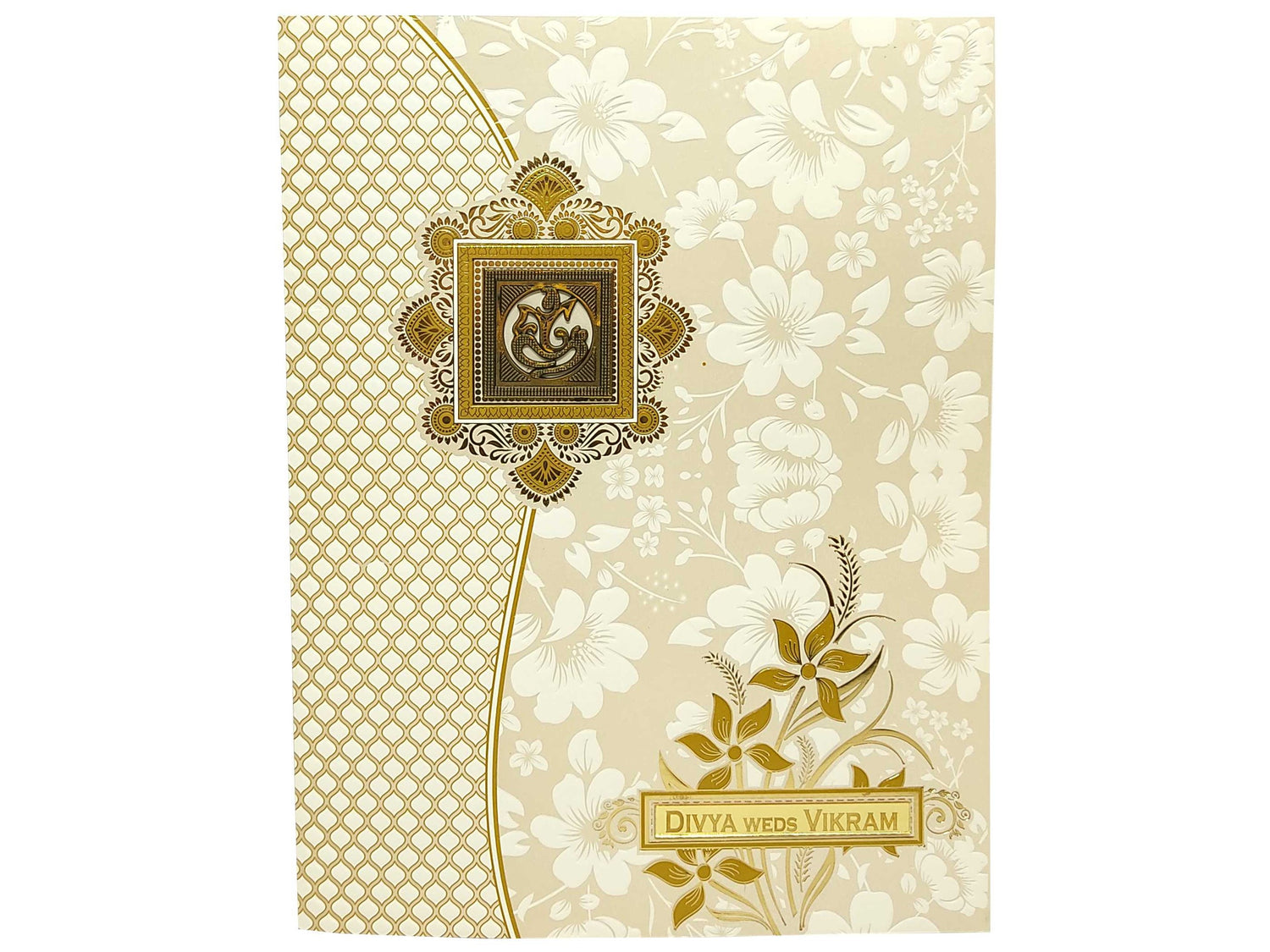 White Embossed Floral Design With Ganesha And Name Plate-KNJS2060