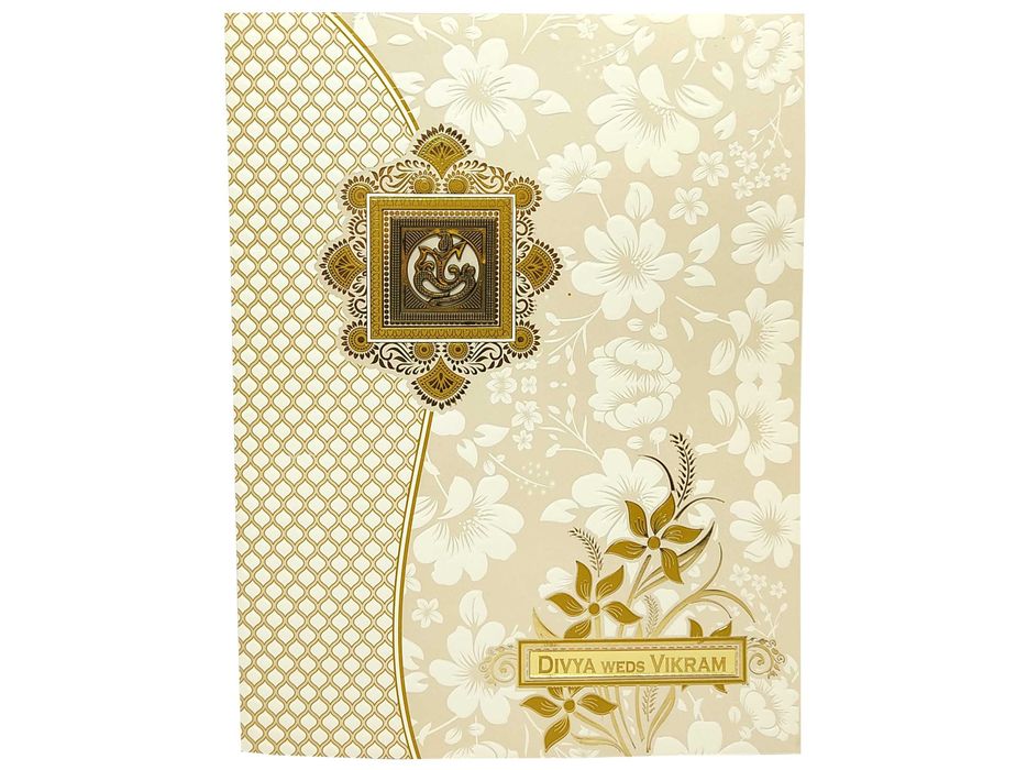 White Embossed Floral Design With Ganesha And Name Plate-KNJS2060-King of Cards