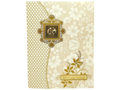 White Embossed Floral Design With Ganesha And Name Plate-KNJS2060-King of Cards