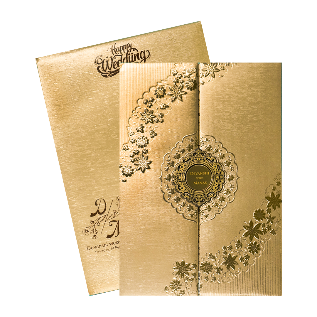 Gold Floral Padded Wedding Card-KSSC2062