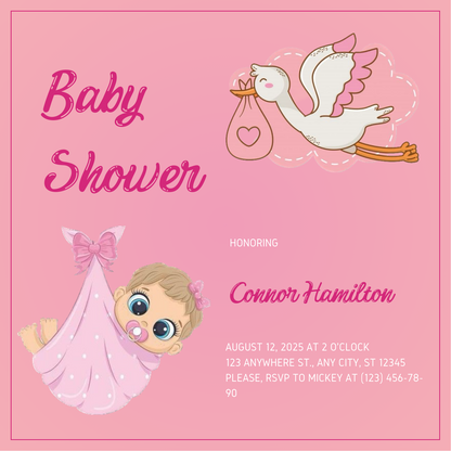 Pink Stork Baby Shower Invitation-AABSW002