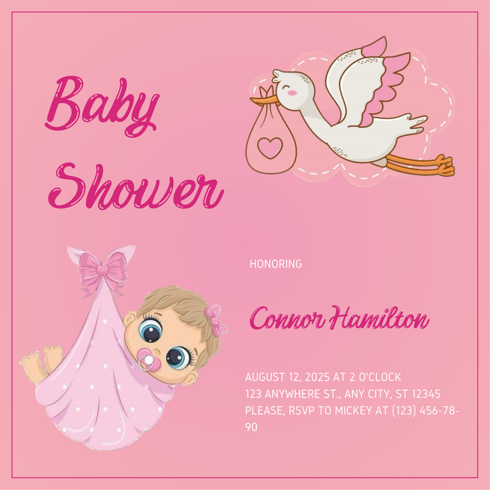 Pink Stork Baby Shower Invitation-AABSW002