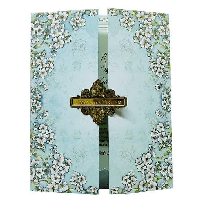 Blue Floral Door Padded Wedding Card-King of Cards