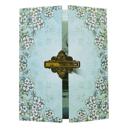 Blue Floral Door Padded Wedding Card-King of Cards