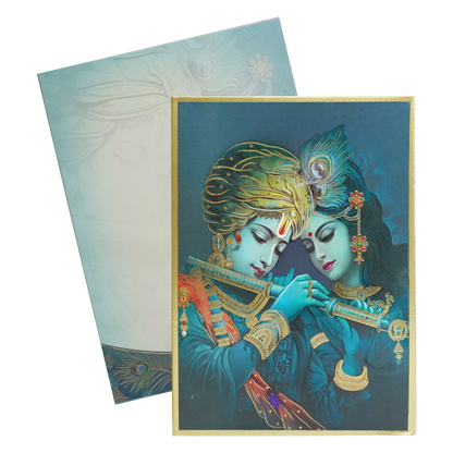 Green Radha Krishna Padded Wedding Card-King of Cards