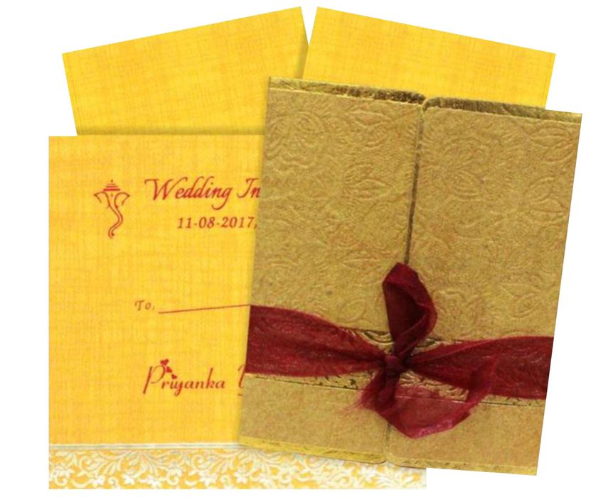 Sparkling Gold Ribbon Wedding Card - KNK30001