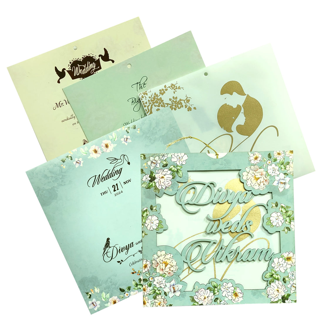Blue White Floral MDF Invitation Card-King of Cards