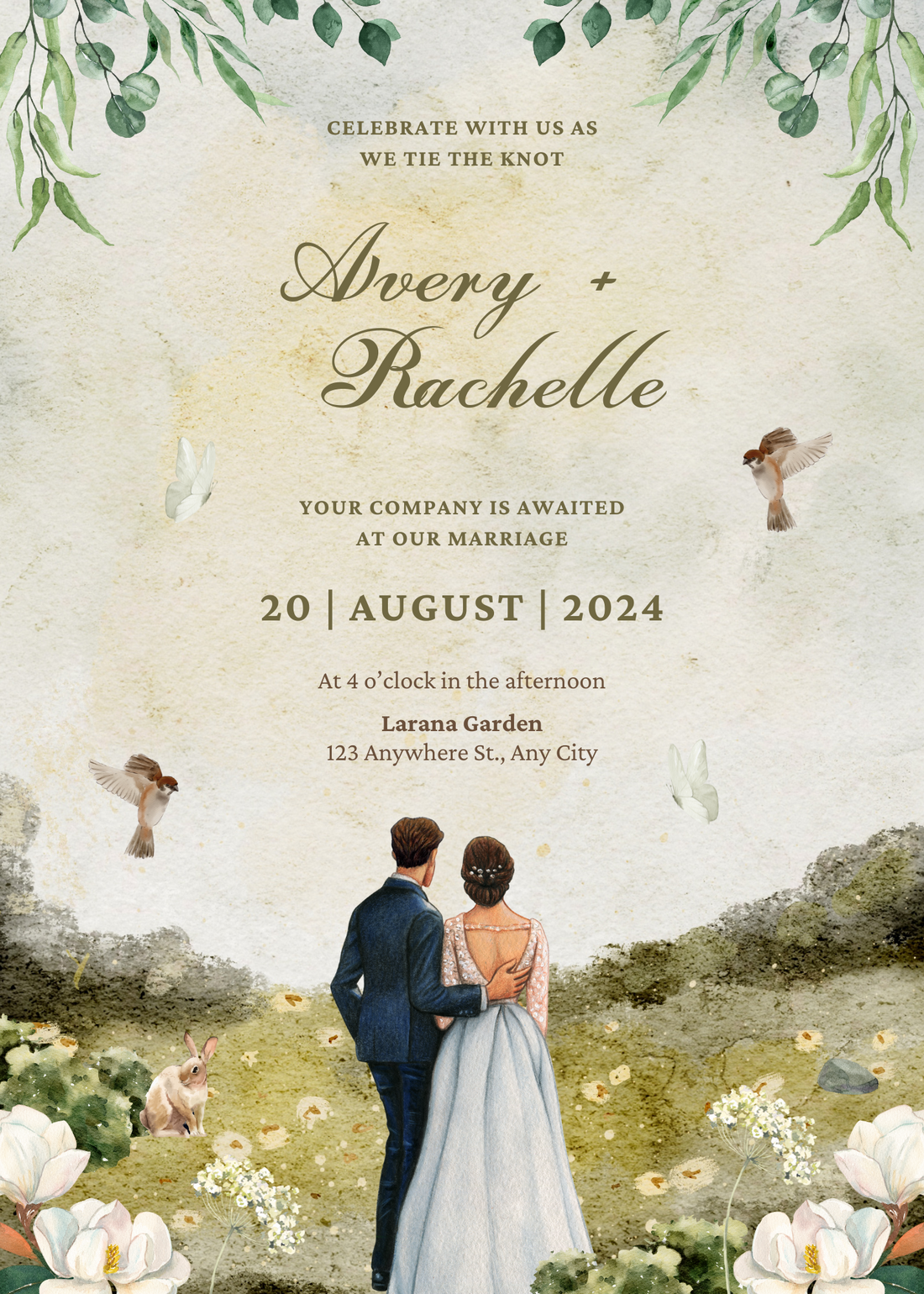 Golden Elegance Floral Wedding Invitation-AAFLO002