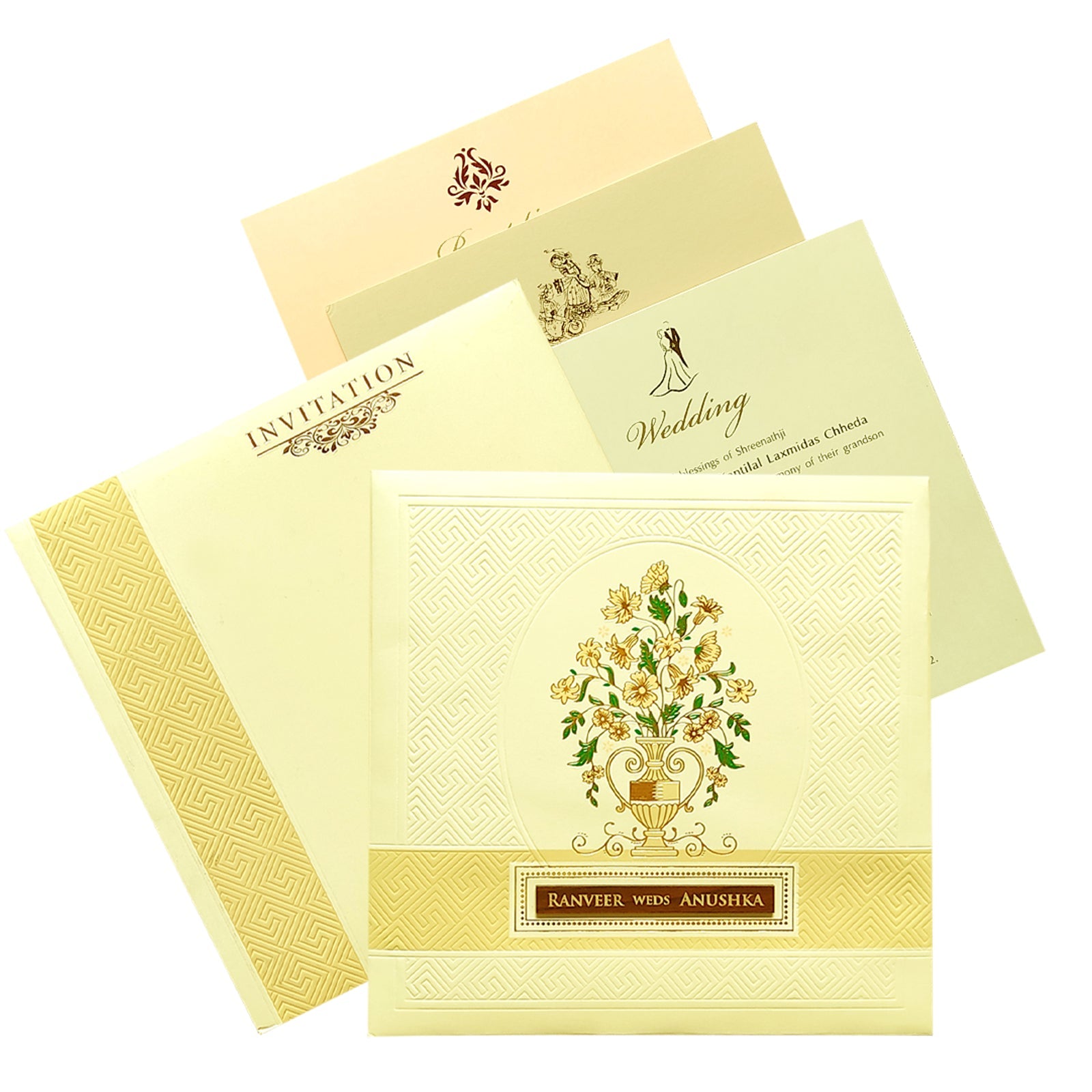 Selling Cream nameplate floral invitation card online. Buying invitation cards made easy with King of Cards! &amp;