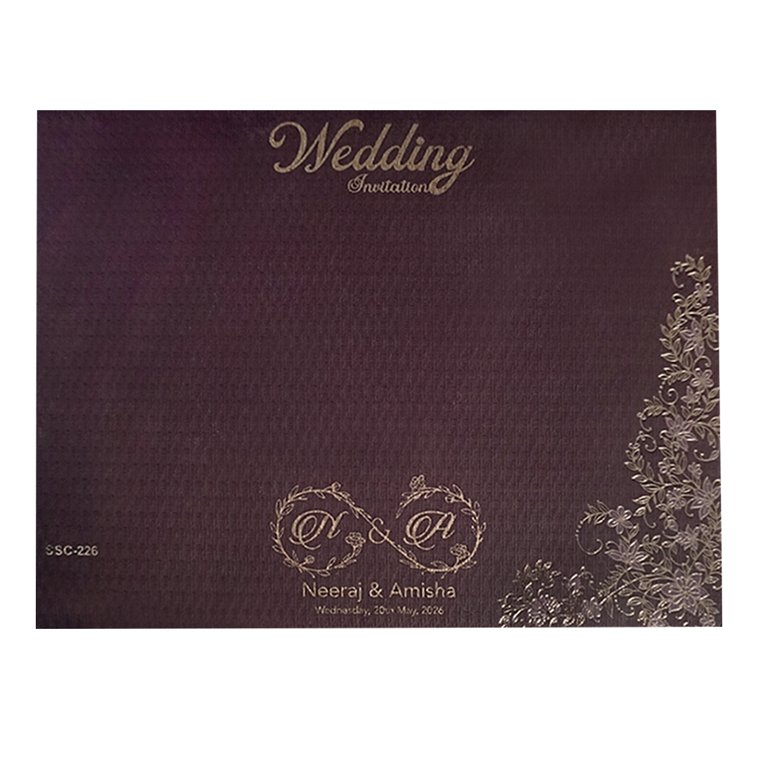 Purple Floral Gold Padded Wedding Card-KSSC2260