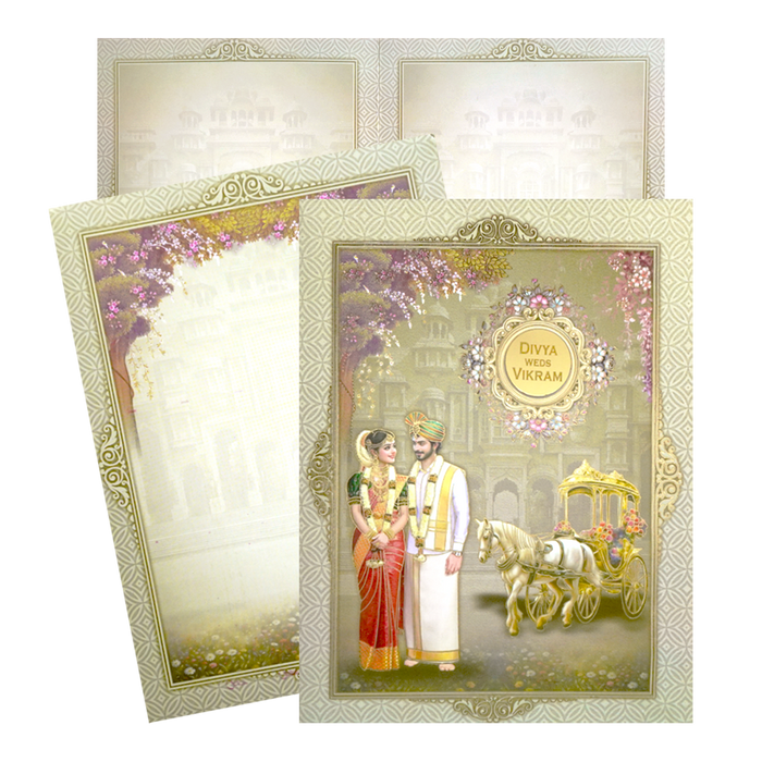 Green Bride &amp; Groom and chariot Wedding Card-King of Cards
