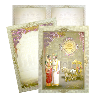 Green Bride &amp; Groom and chariot Wedding Card-King of Cards