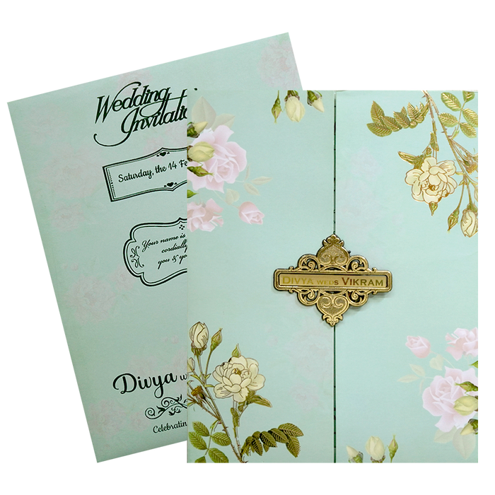 Pastel Green Floral Invitation Card-KNKJ1119